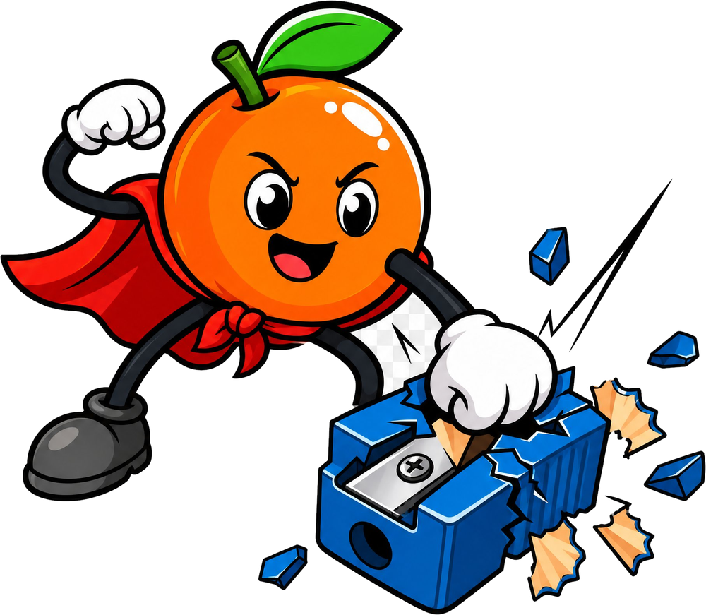 Cartoon orange mascot waving hello
